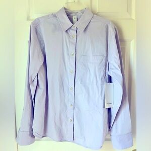 NWT Lululemon Relaxed-Fit Cotton-Blend Poplin Button-Down Shirt, Lilac Ether, M